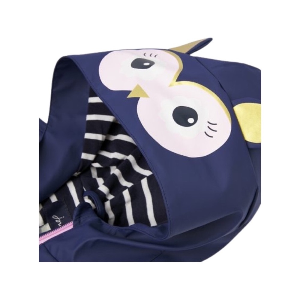 Joules Navy Blue Kids Raincoat with Pink Owl Hood - Picture 12 of 12